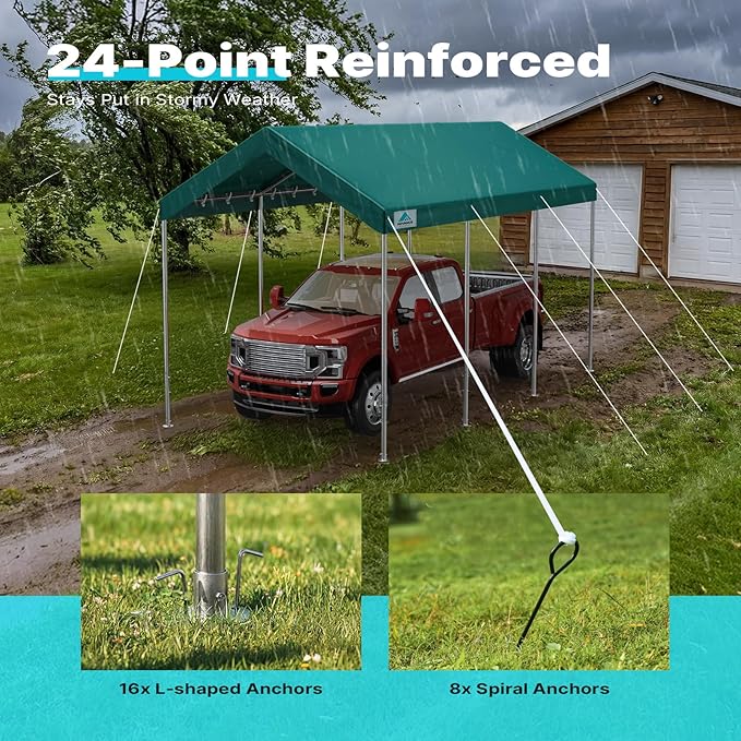 ADVANCE OUTDOOR 10x20 ft Heavy Duty Carport Potable Car Canopy Garage Party Tent Boat Shelter, Adjustable Height from 9.5 ft to 11 ft, Green