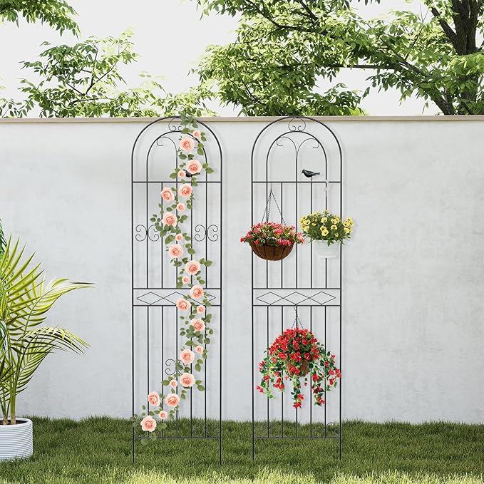 2 Pack 78.7" x 19.6" Iron Arch Decoration Garden Trellis, Metal Climbing Plant Trellis for Heavy Vines, Roses, Flowers, and Vegetables, Perfect for Gardens, Lawns.
