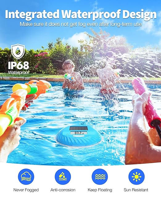 LuxBlue 2026 Solar Digital Pool Thermometer with Dynamic Lighting Effects, Floating Pool Temperature Thermometer- Large Screen for Easy Read, IP68 Waterproof Pools Temperature Gauge for Spa & Hot Tub