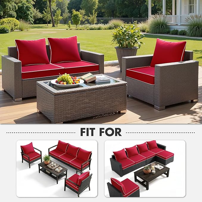 MIULEE Red Outdoor Seat Cushion 22x22 Inch Waterproof & 3 Year Fade Resistant Deep Seat and Back Cushion for Patio Furniture Chair Sofa Couch with Handle and Adjustable Straps