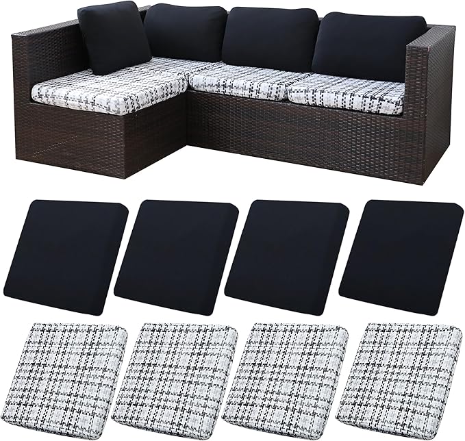 BIETYONE 8Pcs Stretch Patio Cushion Covers,Outdoor Couch Covers Replacement,Outdoor Couch & Sofa Slipcovers,for Patio Furniture Cushion Covers,Washable Reusable urniture Protector(Black Grid,8PCS)