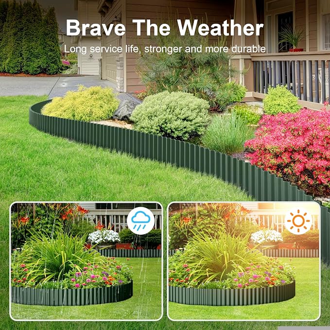 Land Guard Corrugated Metal Garden Edging, 6"×100Ft Steel Landscape Edging, Corrugated Metal Yard Edging Borders, Steel Edging for Landscaping, Garden Fence, Lawn, Flower Bed (Olive-Green)