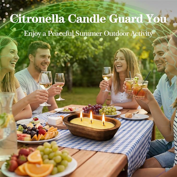 STRN Citronella Candles Bowl Summer Outdoor & Indoor - Large Soy Wax Scented Candles with Wooden Bowl, 2 Packs (35 OZ) for Garden Patio Yard Home Camping Backyard, Burning Time 30 Hours