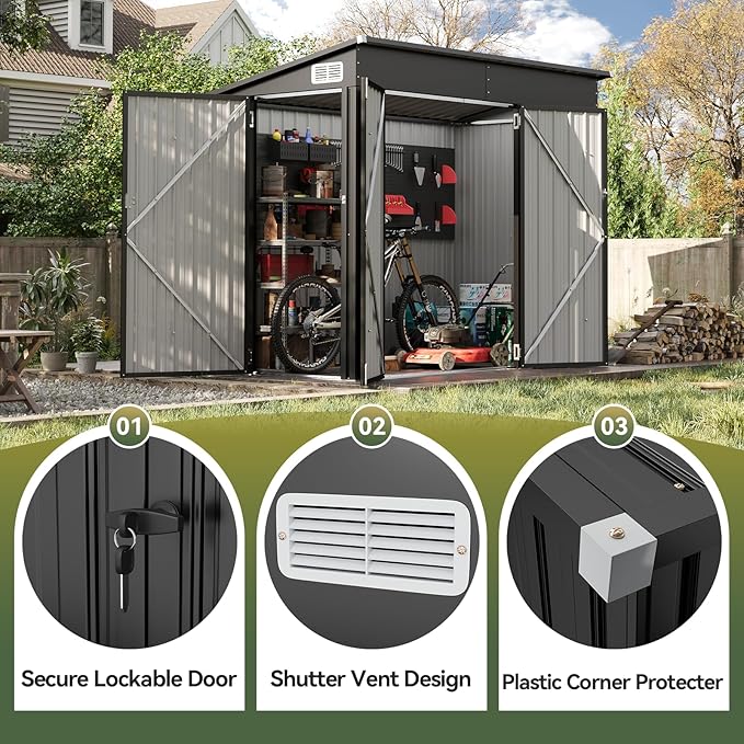 Outdoor Storage Shed, Metal Garden Tool Shed with Sloping Roof & Lockable Door for Patio Lawn Backyard (Brown, 10x8FT)
