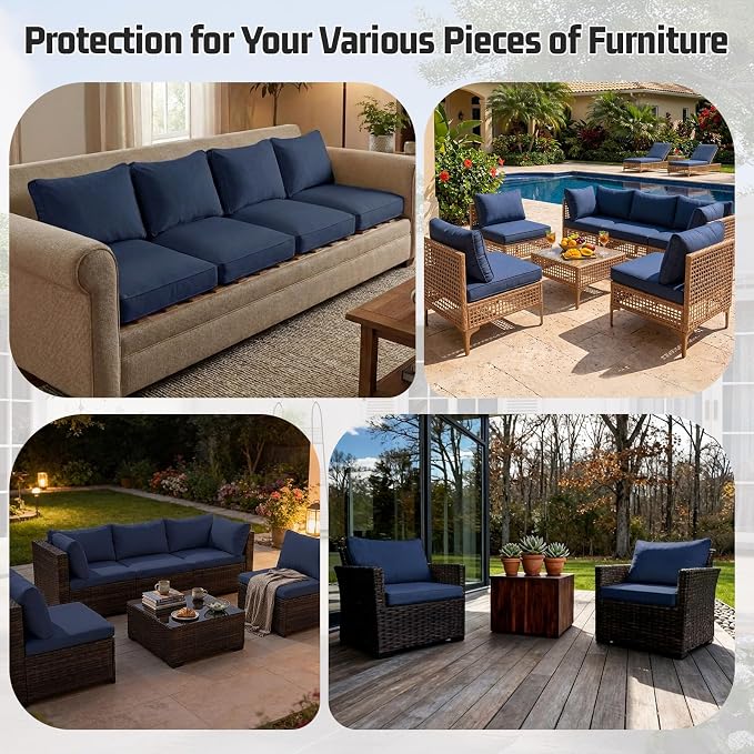 14pcs Outdoor Patio Cushion Covers Replacement, 25.6" Zippered Outdoor Cushion Covers Waterproof, UV Resistant & Washable Patio Furniture Cushion Covers Waterproof for Patio Sectional, Navy Blue