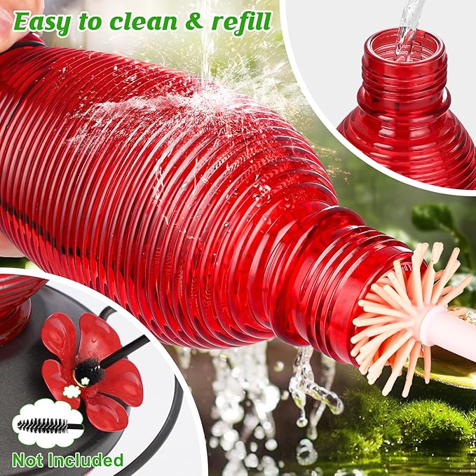 FEED GARDEN Glass Hummingbird Feeder for Outdoors Hanging, 20 OZ Humming Birds Feeders with 6 Bee Guard Feeding Ports & Built-in Ant Moat, Bird Feeder for Outside, Red,2 Pack