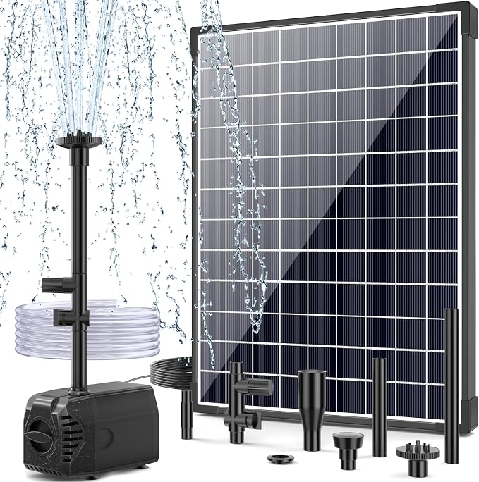 POPOSOAP Solar Pond Pump 25W, Solar Water Pump with Water Flow Adjustable, Solar Fountain with Water Shortage Protection &16.5Ft Cord & 6.56FT PVC Tubing for Ponds, Waterfall, Garden P125H