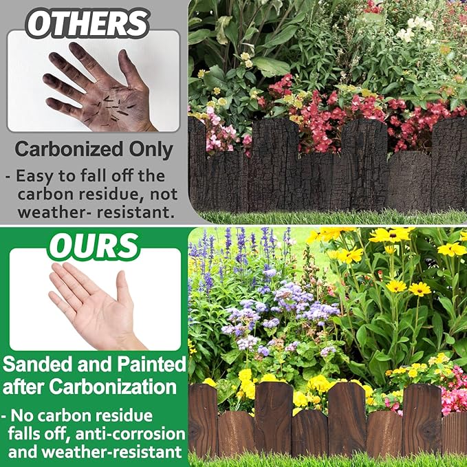 Wooden Garden Edging - 4 Pcs 5.9''x 41.3'' Sturdy Pine Landscape Border, Flexible Decorative Fence for Outdoor Yard Lawn Flower Bed Pathway Tree