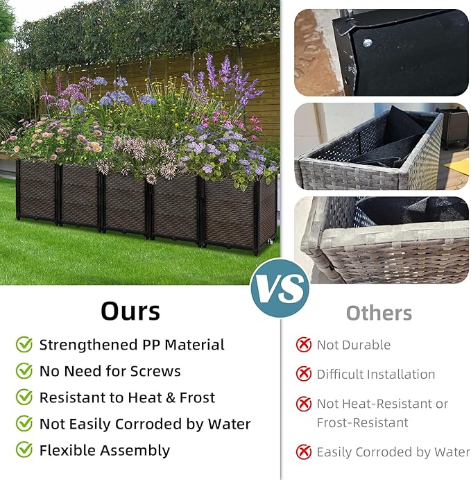 Large Raised Planter Box Outdoor Self Watering 78.7"x15.7"x19.7", Deep Raised Garden Bed - Elevated Garden Box with Drainage Plug, Rectangular Garden Planter Perfect for Patio Balcony Deck