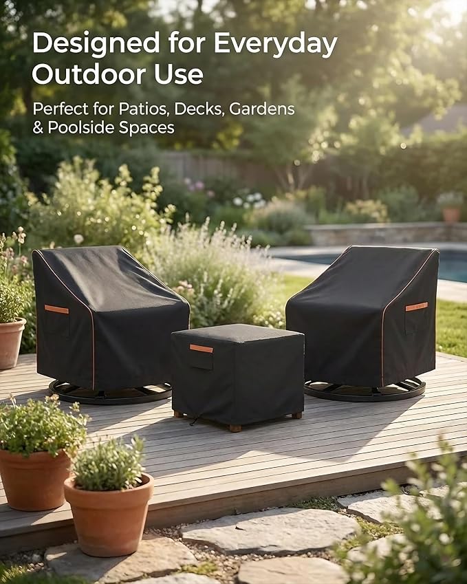 3-Piece Patio Furniture Cover Set for Bistro Sets, Waterproof Outdoor Furniture Covers for 2 Chairs & Side Table, Heavy Duty 600D, UV Resistant, All-Season Protection for Patio, Porch & Backyard