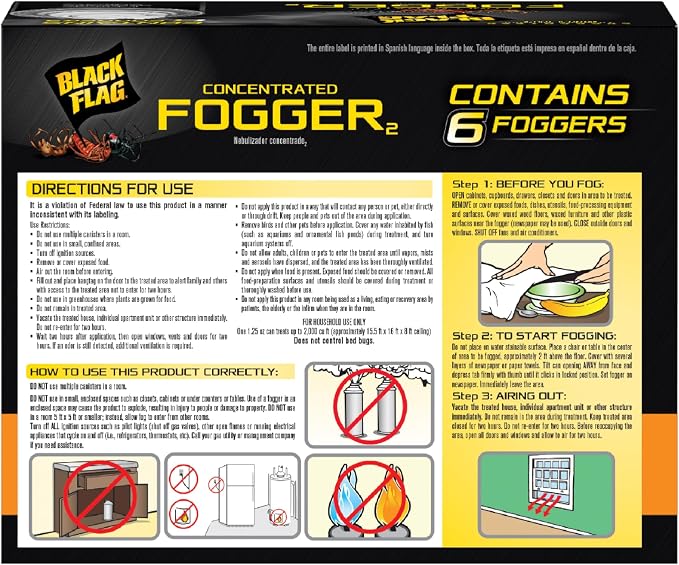 Black Flag Concentrated Fogger, 6 Count-1.25 Ounce Cans, Indoor Insecticide, 2 Pack