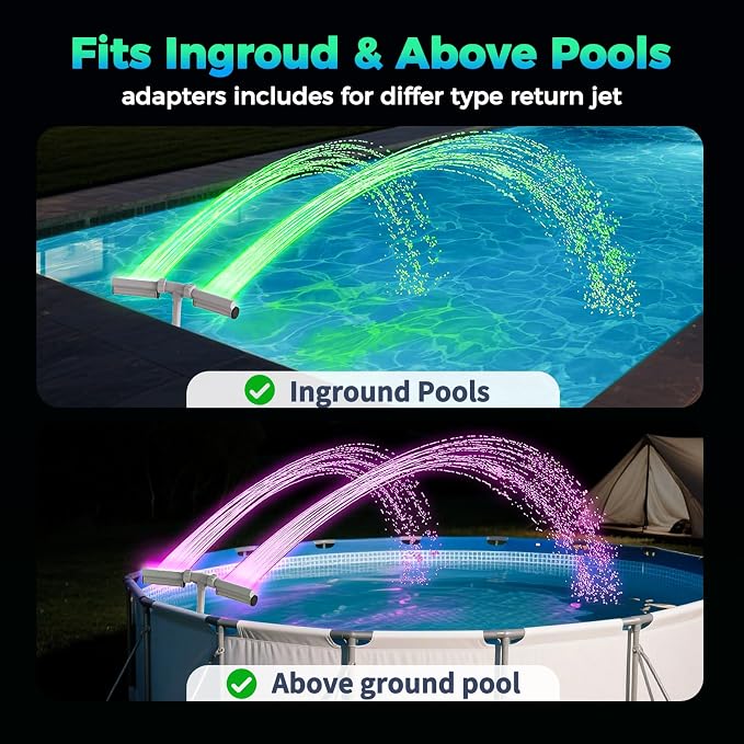 Pool Fountain 7-Color 4 Modes LED Lights for Above/Inground Pools, Dual Sprayer Sprinkler Waterfall Cool 20℉, Pool Lights with Remote, Adjustable Height 16-22", Swimming Pool Accessories,Outdoor Decor