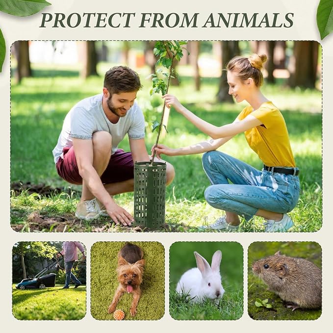 Boao 15 Pieces Plastic Tree Trunk Protector Trees Guard Bark Plant Protectors Locking Tree Guard with 100 Pieces Zip Ties for Protecting Trees from Trimmers and Small Animals(Green)