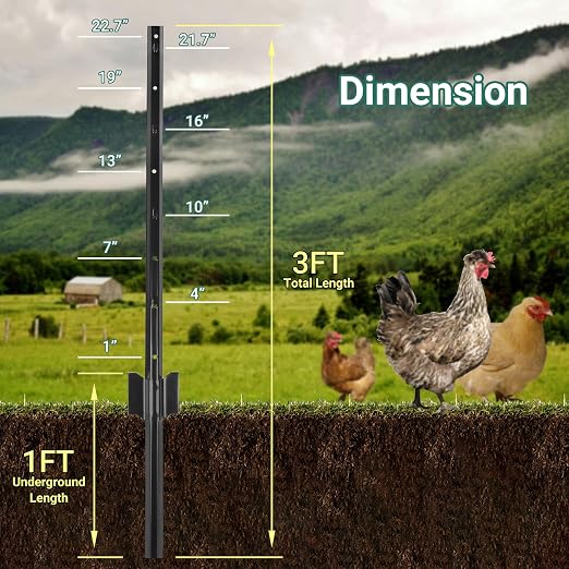 Metal Fence Posts 3 FT Black, 16 Pack Heavy Duty U Posts, No Dig T Posts for Fences Wire Mesh, Perfect for Temporary Fencing, Electric Fence Wire, Corner Anchor