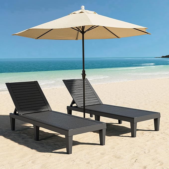 Outdoor Chaise Lounge Chair Set of 2,Waterproof & Lightweight Lounge Chair Outdoor with 5-Position Adjustable Back, Patio Lounge Chair for Garden, Pool Lounge Chairs for Poolside or Beach Use