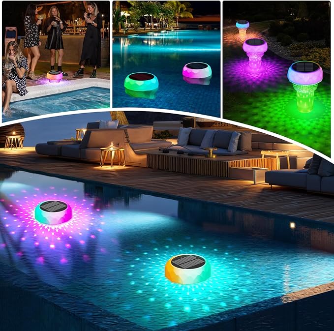 2 in 1 Floating Pool Lights Solar Powered with Chlorine Floater, Pool Lights that Float with Remote Control, 8 Lighting, Timing Mode, IPX68 Waterproof for Inground Pool, Pool Party