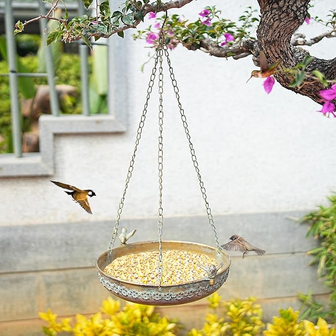Hanging Bird Bath, Metal BirdBaths for Outdoors, Birdbath Hanging for Outside Bird Feeder Seed Tray Garden Yard Decor