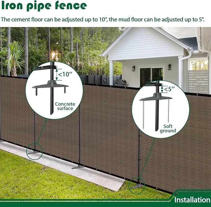 6'Hx87'W Outdoor Freestanding Privacy Screen Fence Panels with Iron Poles, Mesh Shade Net Cover Temporary Fencing for Patio Backyard Garden Deck, Brown
