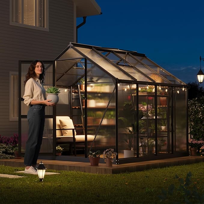 Greenhouse, 6x8 FT Greenhouse for Outdoors, Walk-in Green House with Ground Nails and Vent Windows, Sliding Lockable Door, Green Houses for Outside Garden Backyard, Patio