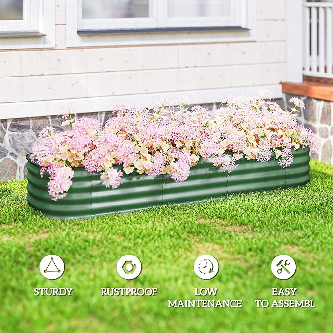 Outsunny 6.5' x 2' x 1' Galvanized Raised Garden Bed Kit, Outdoor Metal Elevated Planter Box with Safety Edging, Easy DIY Stock Tank for Growing Flowers, Herbs & Vegetables, Green