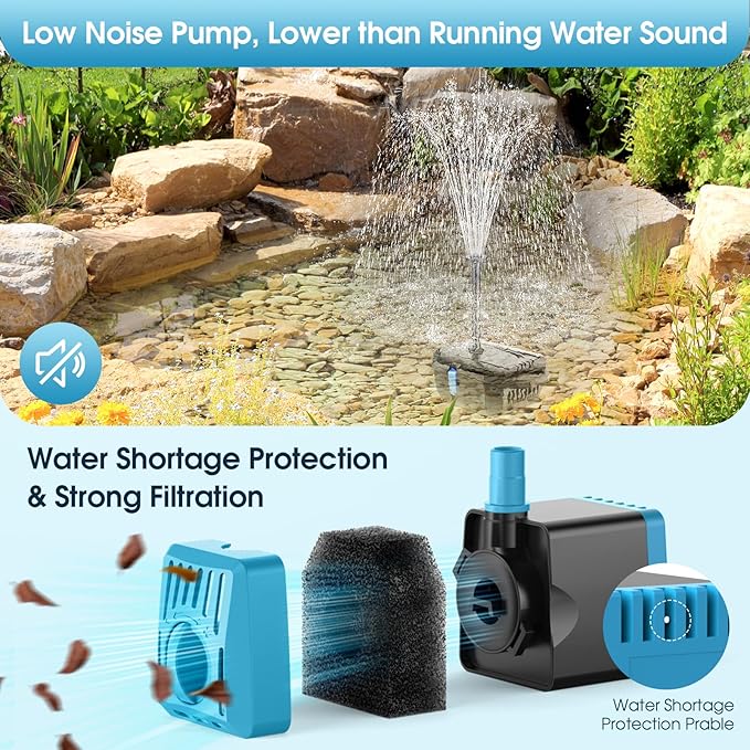 Antfraer Solar Pond Filter with Water Pump, 10W Solar Pond Pump with 6.6FT PVC Tubing/16.5FT Cord, Pond Filter Box for Outdoor Small Pond Waterfall Garden Bird Bath Water Clear