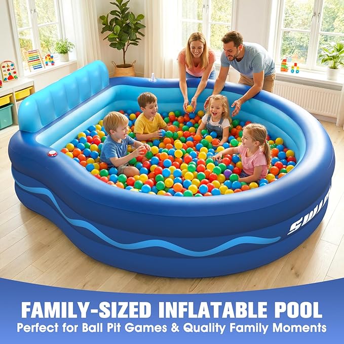 Inflatable Pool with Seats and Headrest,Oversized Thickened Large Blow Up Pool for Audlt,Inflatable Backyard Pools for Adult,Durable Swim Center Inflatable Family Lounge Pool 90"×90"×20"-Navy