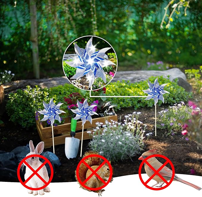 HOOSUN 10 Pack Reflective Pinwheels for Yard and Garden,Wind Spinners Outdoor Bird Scare Devices,Sparkly Windmills for Garden Decor,Scare Birds Away Wind Spinners for Outside Patio Yard