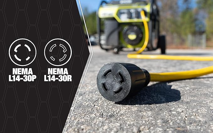 Southwire Generator Cord - 10-Gauge Heavy Duty Electrical Power Cable with L14-30 Locking Plug & Receptacle - Dual Voltage 125V/250V - Molded Connectors - Weather Resistant - Yellow & Black - 20 Feet