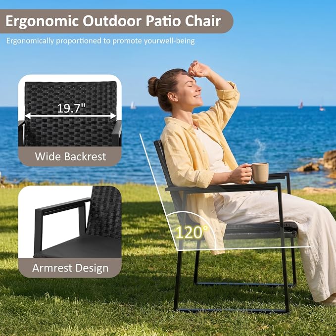 Shintenchi 3 Pieces Wicker Patio Bistro Sets, Rattan Patio Conversation Set with Coffee Table, Outdoor Wicker Furniture Set for Lawn, Garden, Balcony (Black)