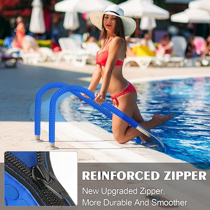 2 Pack Neoprene Pool Handrail Covers, 10 Foot Swimming Pool Hand Railing Covers with Enhanced Zipper Slip Resistant Anti-Scald Safety Rail Grip Handles Sleeve for Inground Swimming Pool Ladder Handles