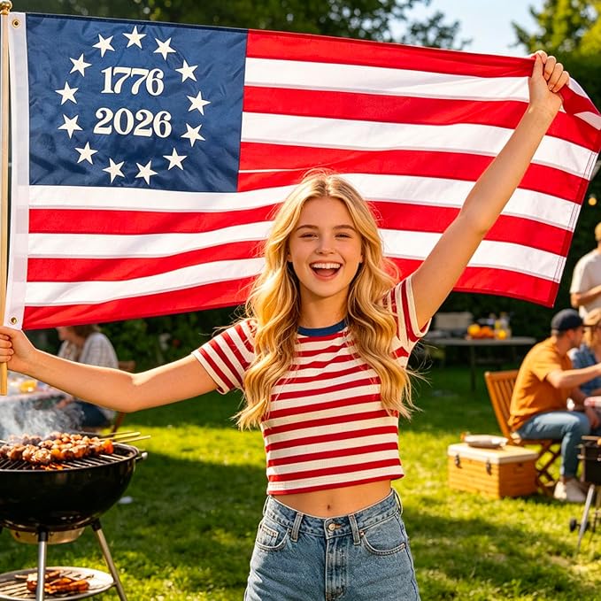 Embroidered 1776 Bennington 250 Anniversary USA Flags 3x5 Outdoor- Betsy Ross US Flag Heavy Duty Nylon Embroidered Stars Sewn Stripes With 2 Brass Grommets for Outside