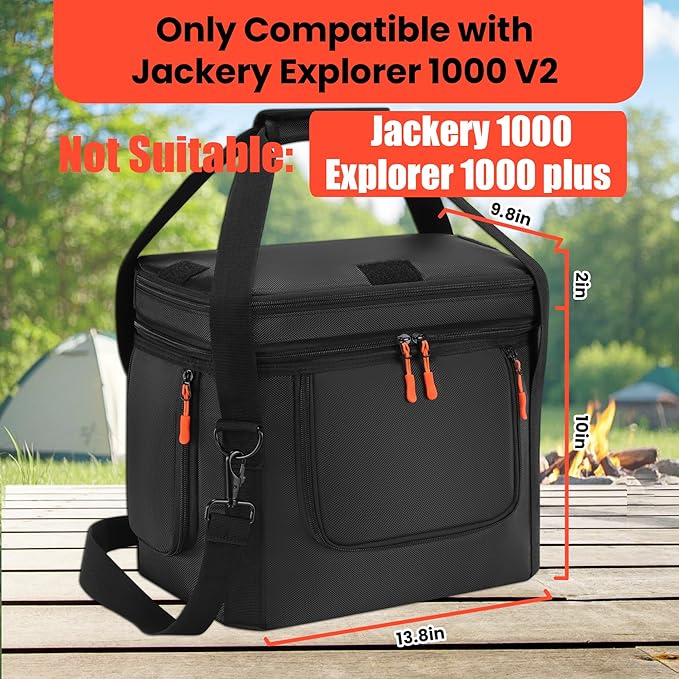 Portable Carrying Bag Compatible with Jackery Explorer 1000 V2, Soft Power Station Storage Case with Padding, Generator Covers with Side Zipper, Multi-Pocket, Shoulder Strap, 13.78*10.23*10.8in