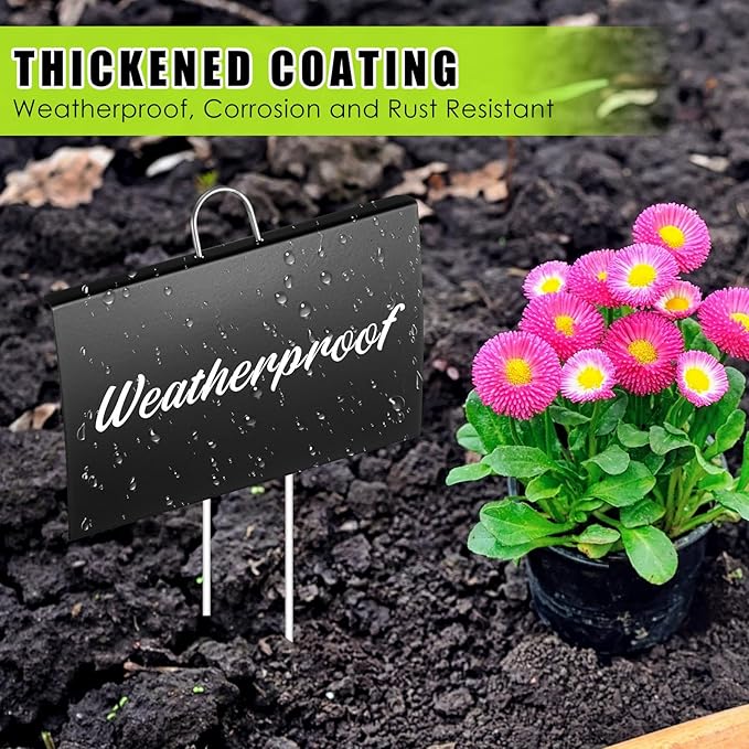 Landhoow 12 Pcs Large Garden Plant Markers Metal Plant Labels Sign 4'' x 6'' with 11'' Stake Weatherproof Waterproof Garden Sign for Outdoor Seedlings Herbs Vegetable Greenhouse, Black