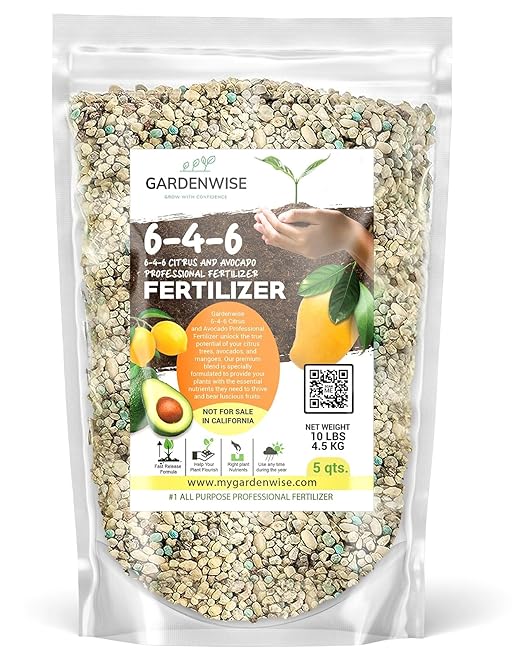 Gardenwise 6-4-6 Avocado and Citrus Tree Professional Fertilizer Plant Food for Outdoor/Indoor Gardening; Quick-Release Nitrogen Fertilizer; Orange, Lime, Avocado and Lemon Tree Fertilizer (5 QUARTS)