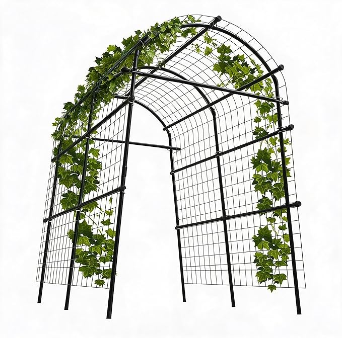Metal Garden Arch Trellis, 7.6Ft Black for Raised Beds, Plant Support for Cucumbers & Climbing Vegetables with 7 Horizontal Pipe