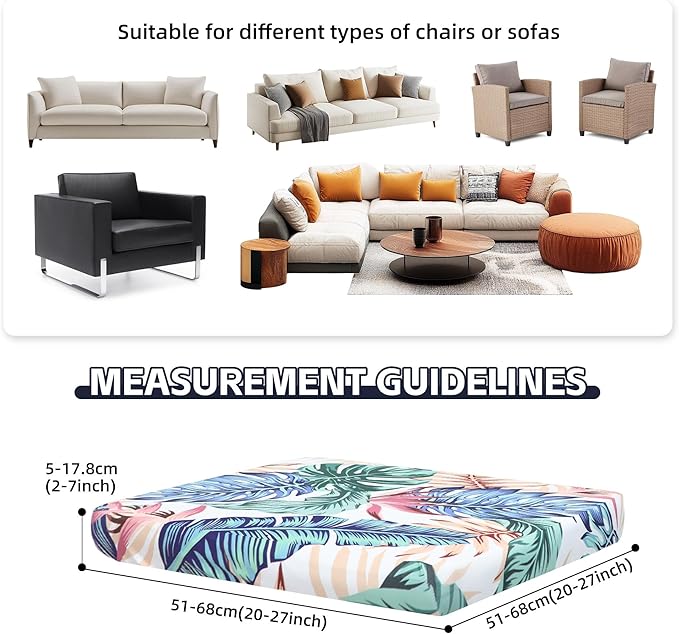8Pcs Patio Cushion Covers,Outdoor Cushions Covers,Stretch Cushion Covers Replacement, Washable and Reusable Furniture Protectors(Tropical Flair)
