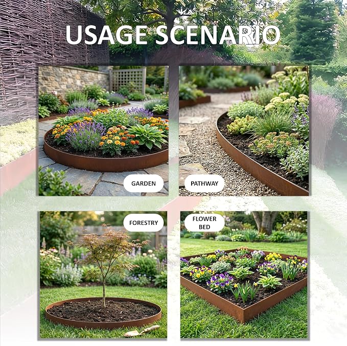 20ft. 6-Pack Cor-Ten Steel Landscape Edging - 40" L x 6" H Metal Edging for Landscaping with 6 Stakes, Hammer-in Garden Edging, Metal Landscape Edging for Flower beds, Lawn & Yard (Rusted)