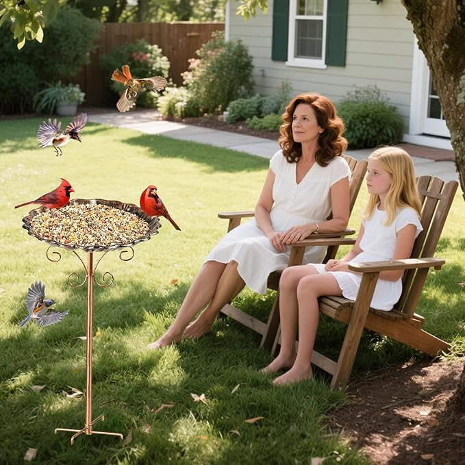 Bird Feeders Station Tray, Pole Stand Station Outdoor Accessory, 30 Inch Metal Feeder Bird Bath for Attracting Wild Birds Hummingbirds