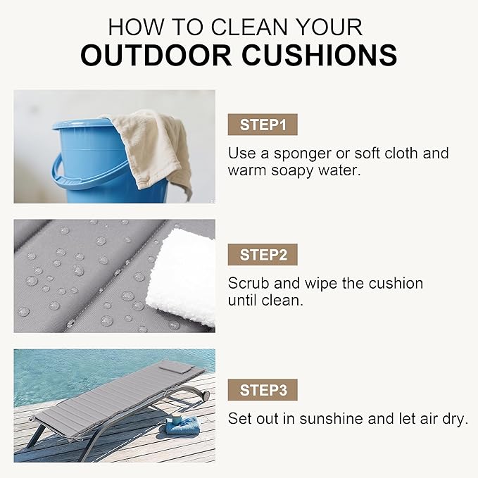 Crestlive Products Chaise Lounge Cushion Outdoor Set of 2, Foldable Waterproof Pool Lounge Chair Cushions with Straps, Lounger Cushions for Outdoor Furniture， 71''Lx21''W (Light Gray)