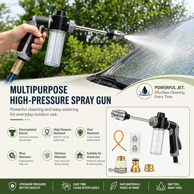 Hose Pressure Washer, 3 Spray Modes & Foam Hawk for Car Washing, Patios, & Furniture Cleaning, Universal and Easy to Install
