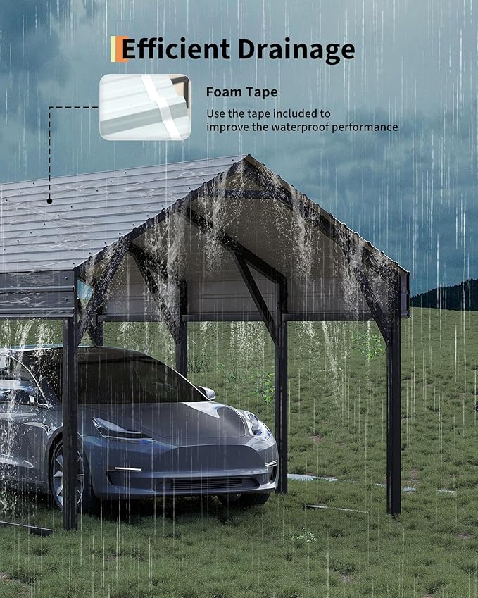 GarveeLife 10x15 FT Metal Carport Kits, Reinforced Frame and Steel Roof for All-Weather Use, Permanent Shelter for Bass Boats, Sedans, and Tractors, Gray