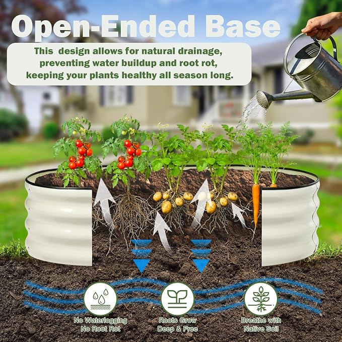 2 PCS Galvanized Raised Garden Bed 4x2x1 Ft, Oval Metal Outdoor Planter Box Kit with Safety Rubber Edge, Easy Assemble Bottomless Large Planting Container for Vegetable, Flower, Fruit, White