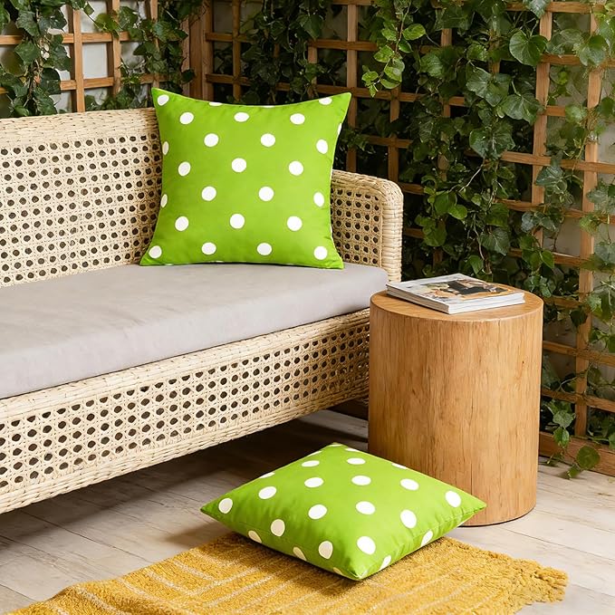 SquarePie Outdoor Pillow Covers Set of 2 Waterproof Decorative Throw Pillow Cases Patio Cushion Covers for Spring Couch Balcony Bench,18x18 inch Green Polka Dot