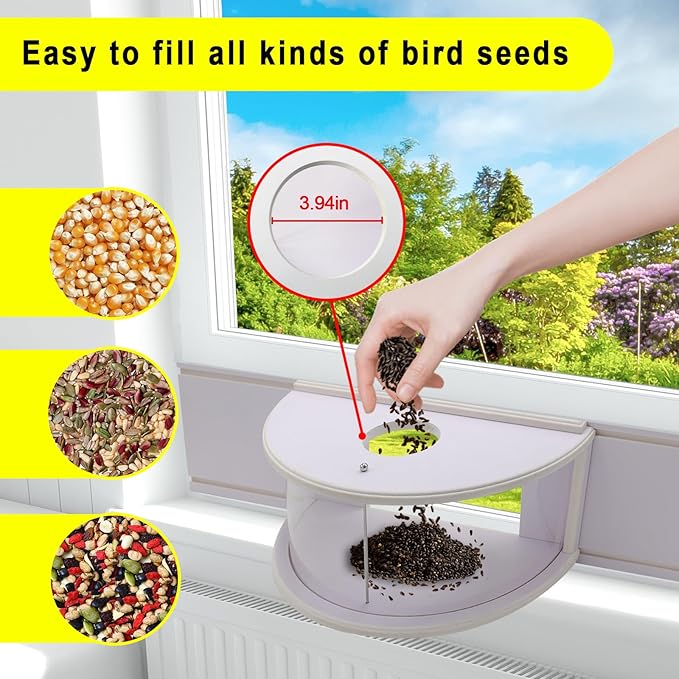 Window Bird Feeder 180°View Wood Durable and Elegant for Outdoors&Indoor for Viewing Inside House - Bring Joy to Your Home with This Small Window Bird Feeder