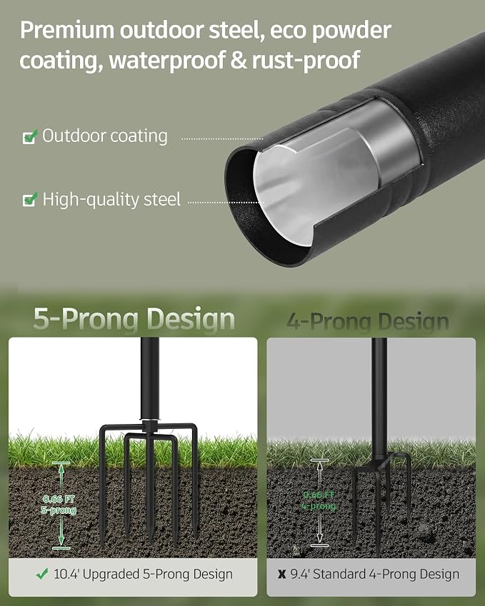 LAND·VOI Outdoor String Light Poles 1 Pack, Heavy Duty String Light Poles for Outside with 5-Prong Base & Adjustable Height, Perfect for Backyard, Patio, Garden, Fence and Party Decor