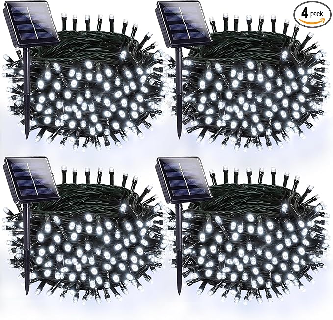 OZS 4 Pack 320LED Solar String Lights for Outside, Solar Lights Outdoor Waterproof with 8 Modes, Solar Outdoor String Light for Patio Yard Tree Garden Party Decorations (Cool White)