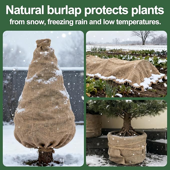 PJT 70ft x 40in Natural Burlap Plant Covers Freeze Protection, Winter Cold-Proof Burlap Fabric Tree Wrap Roll, Gardening Frost Plant Blankets for Outdoor Bushes Trees Plants