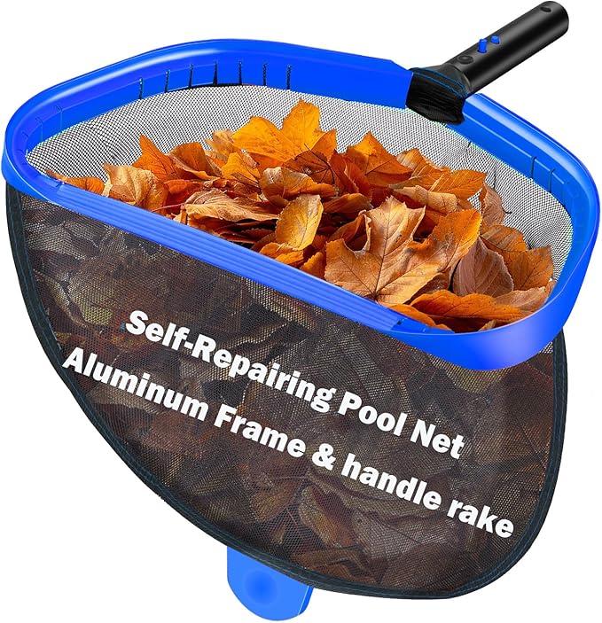 17.5" Pool Skimmer Net, Pool Net Skimmer for Cleaning, Large Deep Replacement Net for Above Ground & Inground Pools, Heavy Duty Aluminum Frame Deep Fine Mesh Swimming Pool Leaf Net, (No Pole)