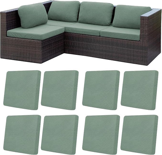 8Pcs Patio Cushion Covers,Outdoor Cushions Covers,Stretch Cushion Covers Replacement, Washable and Reusable Furniture Protectors(Cyan)