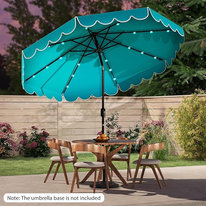 Tangkula 10FT Solar LED Patio Umbrella, 2-Tiers Scalloped Outdoor Table Market Umbrella with 24 LED Lights, Vented Top, Tilt Adjustment, Crank, 8 Ribs for Backyard Poolside Deck Beach Lawn (Turquoise)